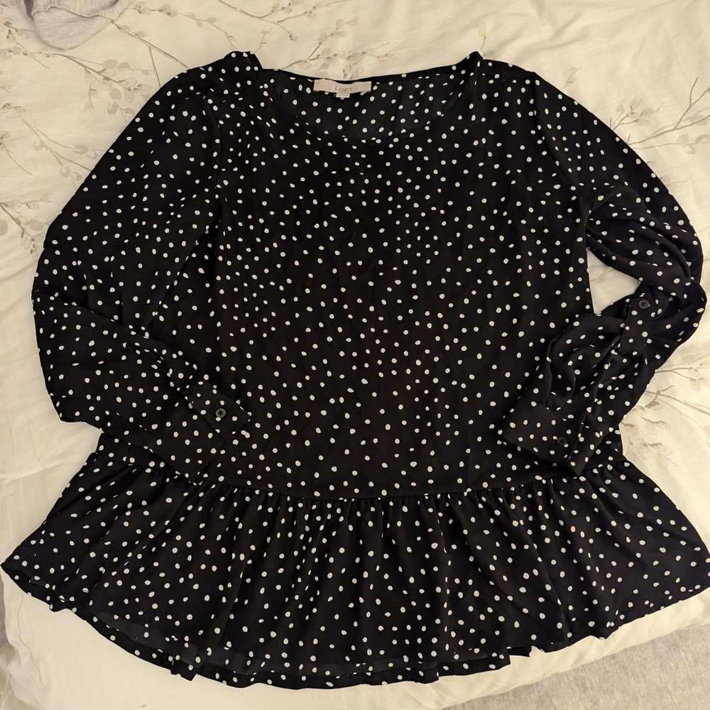 Loft Black Polka Dot peplum Women's blouse